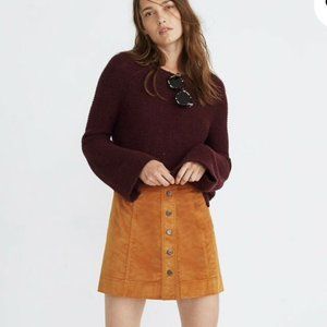 Madewell Velveteen Metropolis Snap Skirt  NWT